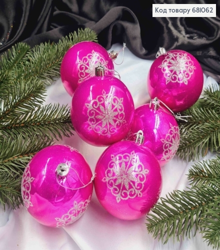 Набор игрушек 80 мм розовый со снежинкой Китай 6 шт. 681062 фото 1