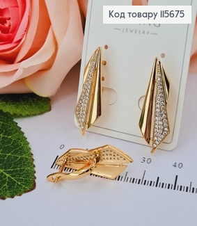 Сережки "Літачок" з камінцями, 3см, англ. заст. Xuping 18K 115675 фото