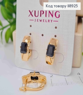 Серьги Прямоугольные с Черным камнем, 1,6см, английская застежка, Xuping 18K 118925 фото