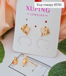 Серьги гвоздики, "Дєльфинчик" с камешком кошачий глаз, 1см, Xuping 18K 115761 фото