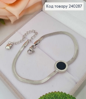 Браслет 19.5+5 см Римские часы, плоский снейк с черной эмалью, цвет серебряный, Stainless Steel 240287 фото