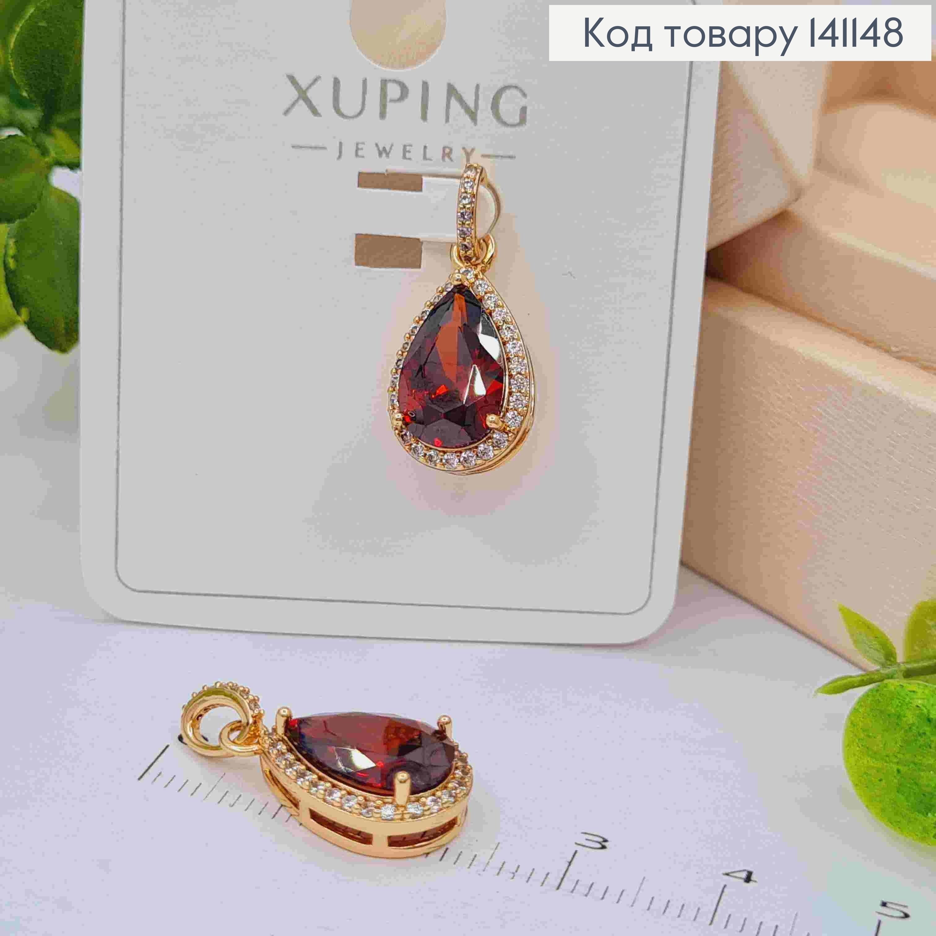 Кулон "Капелька" Красный камень в оправе из камней, размер 1,8см, Xuping 18K 141148 фото 2
