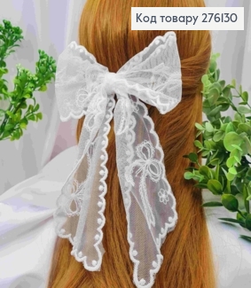 Бант БЕЛОГО цвета, на заколке 9,5см, ткань кружево, разм 13,5*23см 276130 фото