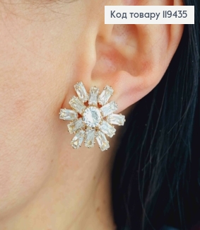 Серьги - клипсы "Цветок Солнца" с Блестящими камешками, 2,1см, Xuping 18К 119435 фото