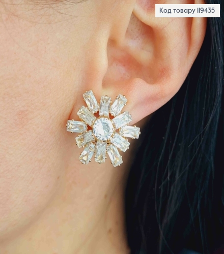 Серьги - клипсы "Цветок Солнца" с Блестящими камешками, 2,1см, Xuping 18К 119435 фото 1