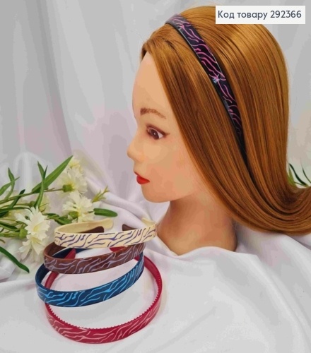 Обруч пластик, глянцевый, с полосатым принтом, 1,4см, цвета в ассортименте. 292366 фото 1