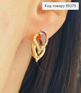 Серьги "Цветок тюльпана" с Красным камнем, длина 1,5см, английская застежка, Xuping 18K 119279 фото