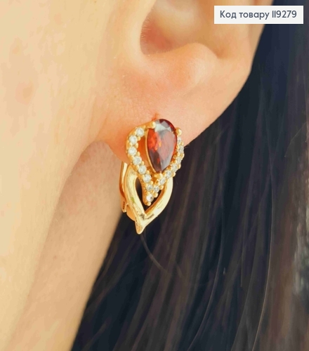 Серьги "Цветок тюльпана" с Красным камнем, длина 1,5см, английская застежка, Xuping 18K 119279 фото 1