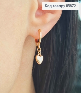 Серьги кольца 1см, с подвеской сердечком, Xuping 18K 115872 фото