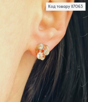 Сережки гвіздки, "Вузлики" з білими камінчиками, 1см, Xuping 18K 117063 фото