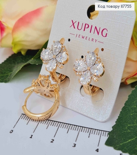 Серьги кольца, "Цветок Желаний" с Блестящими камешками, 2см, Xuping 18К 117755 фото 1