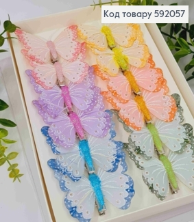 Флористическая заколка, Бабочка пастельных цветов с Блеском, 7,5см, в ассортименте 592057 фото