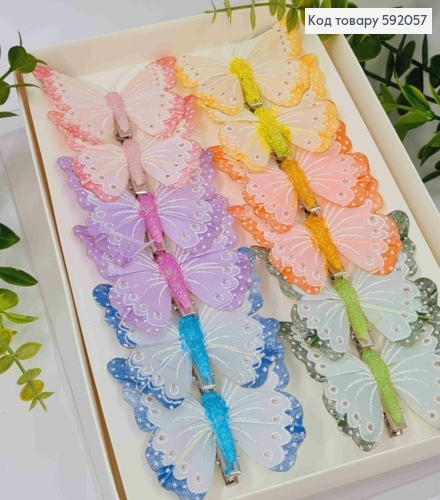 Флористическая заколка, Бабочка пастельных цветов с Блеском, 7,5см, в ассортименте 592057 фото 1