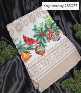 Скатерть Серо-БЕЛАЯ "Новогодний мотив. Синички на веточке", размер 150*220 285077 фото