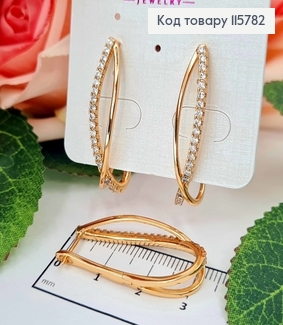 Серьги полукольца, с переплетами и строчкой камешков, 3см, англ. зам. Xuping 18K 115782 фото