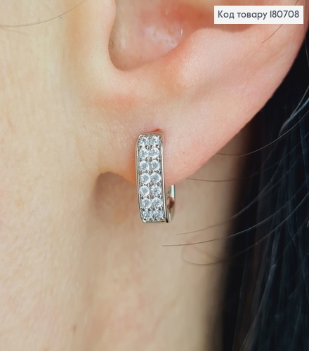 Сережки родовані кільця Квадратні з камінцями, 1*0,3см, Xuping 180708 фото 1