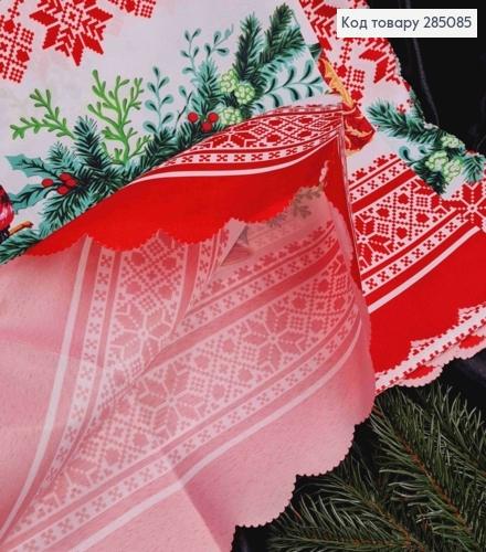 Скатертина новорічна червона "Орнамент з вишиванкою та новорічною гілкою", розмір 110*150см 285085 фото 2