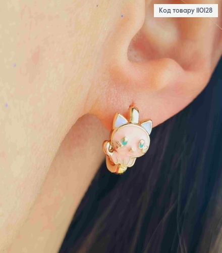 Серьги "Котенок" с Розовой эмалью, 1,3см, англ. застежка, XUPING 18К 110128 фото 2