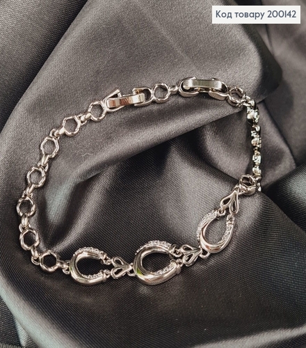 Браслет родированый Подковы с камнями, 17+2см, Xuping 200142 фото 1