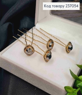 Заколка Шпилька-Рогач, з камінчиком Чорного кольору в оправі з камінчиків, 6,5см 237054 фото