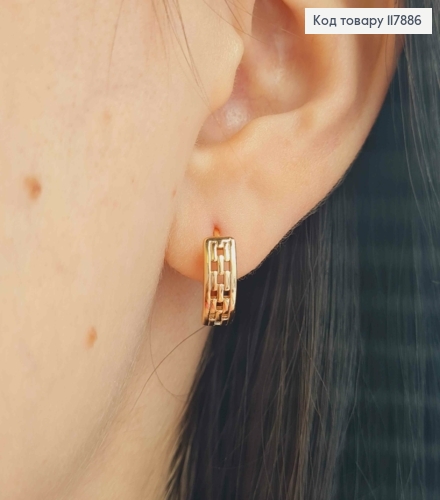 Серьги кольца, с узором в виде цепочки, ширина 5мм, диаметр 1,3см, Xuping 18К. 117886 фото 3