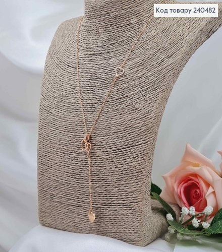 Цепочка, золотого цвета, с подвесками Сердечками, 40+5см, сталь Stainless Steel 240482 фото 1