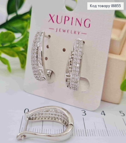 Серьги родованные ВЕРСАЧЕ украшенные Блестящими камешками, 2,3см, английская застежка, Xuping 181855 фото 2