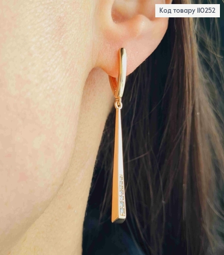 Сережки з рухливою підвіскою в Блискучих камінцях, 1,6+3,2см, англійська застібка, Xuping 18К 110252 фото 2