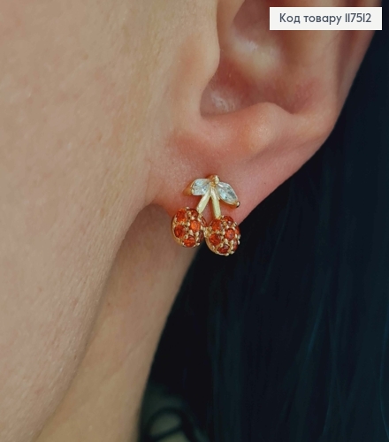 Серьги гвоздики, "Вишенки" с камешками Красного цвета, 1*1,1см,XUPING 18K 117512 фото 2