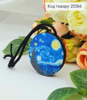 Ароматизатор в авто, дерев'яний, Ван Гог "Зоряна ніч", 5,5см, (без запаху) 25366 фото