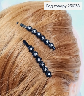 Заколка невидимка металл черная с камнями цветы 6 см 2 шт / уп цена за уп. 231038 фото