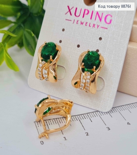 Серьги "Вечность" с Большим Зеленым камнем, 1,6см, английская застежка, Xuping 18K 118761 фото 1