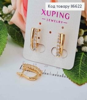Серьги пластинки с камешками разных размеров, 1,8см, англ. зам. Xuping 18К 116622 фото