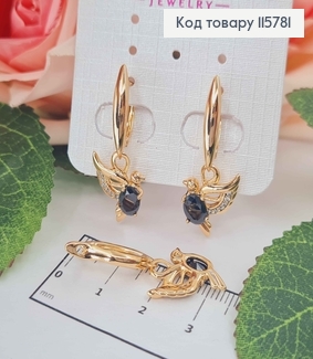 Серьги с подвеской птички с черным камешком, 3см, англ. зам. Xuping 18K 115781 фото