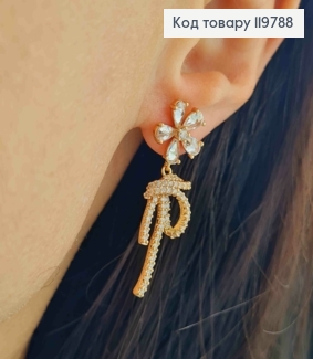 Серьги гвоздики "Цветок с Узелком" с Блестящими камешками, размер 1,2+2,4см, Xuping 18K 119788 фото