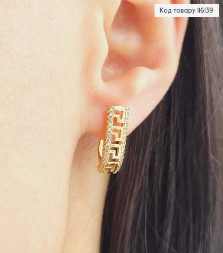 Серьги, "Версаче" пластинки с камешками, 1,5см, англ. застежка, Xuping 18К 116139 фото 1