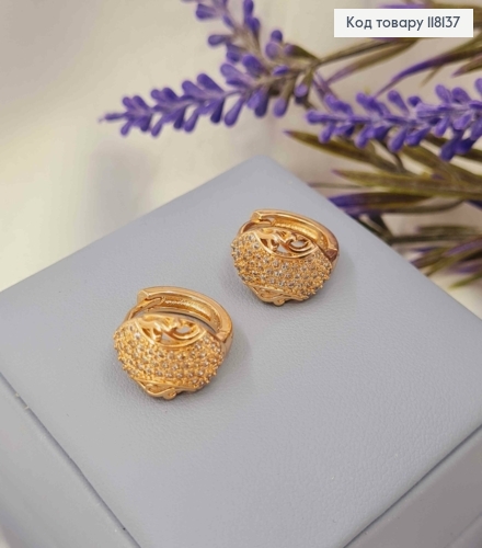 Серьги кольца "Ажурный Лепесток" украшены Блестящими камешками, 1,6см, XUPING 18K 118137 фото 2
