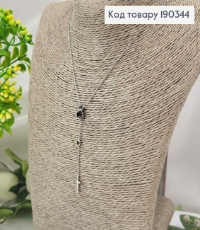 Ланцюжок родований з підвіскою хрестиком та Чорними камінчиками в оправі, 45+5см, Stainlles Still 190344 фото