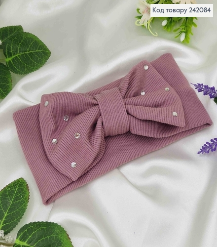 Пов'язка бант, натуральний трикотаж, СЛИВОВА, в камінцях,  18,5*8см, ручна робота, Україна 275075 фото 1