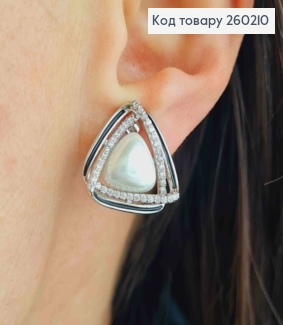 Сережки кліпси срібного кольору, з Перлинкою та Блискучими камінцями (1,8см),сталь XianGuang 260210 фото
