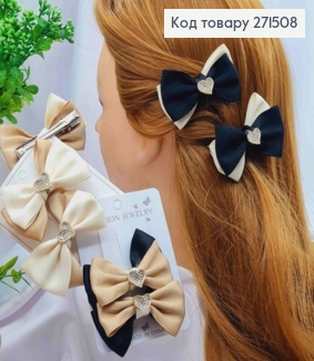 Набір заколок стріла (2шт) "Бант" з "Серцем" в камінцях, кольори в асорт., заколка 5,5см, бант 7*5см 271508 фото