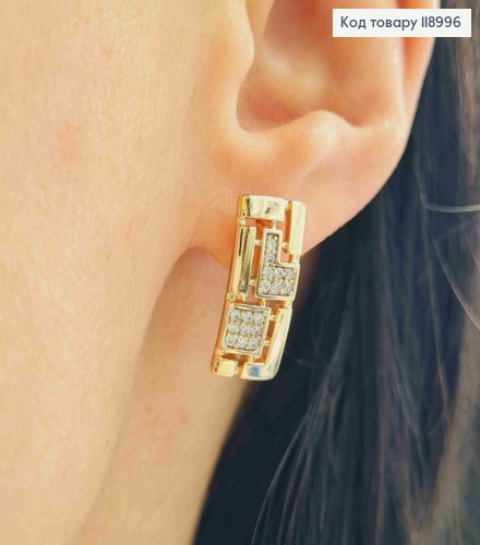 Серьги прямоугольные украшены Блестящими камешками, 1,9см, английская застежка, XUPING 18K 118996 фото 2