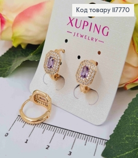 Серьги кольца (1,6см) с Квадратным Фиолетовым камешком, Xuping 18К 117770 фото