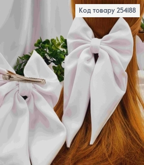Заколка(7,5см) Бант (13*22см) БЕЛЫЙ, твердый атлас, шитый, ручная работа, Украина 254188 фото