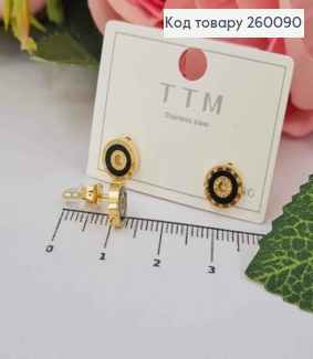 Серьги гвоздики "Римские Часы" с черной эмалью, лимонного цвета, 0,8см, сталь Stainless Steel 260090 фото