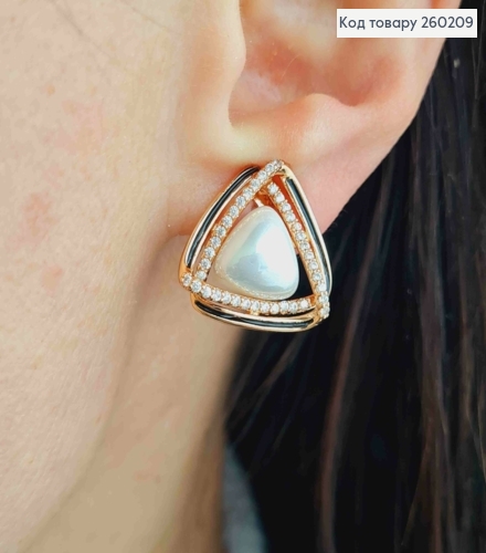 Сережки кліпси золотого кольору, з Перлинкою та Блискучими камінцями (1,8см),сталь XianGuang 260209 фото 1