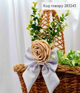 Повязка для корзины Бант цвета АИВОРИ с Кремовой Розой, на завязках, размер 13*27см, Украина 283243 фото