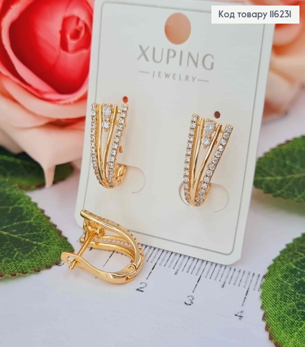 Серьги стрелы, "Виолончель" в камешках, 1,6см, англ. зам. Xuping 18K 116231 фото 1