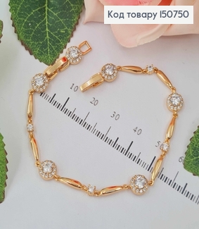 Браслет, плетение пластинками, с круглыми камешками длиной. 17,5+2см, Xuping 18K 150750 фото