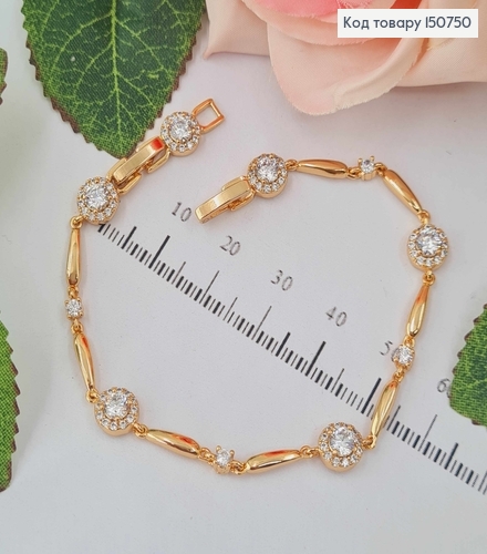 Браслет, плетение пластинками, с круглыми камешками длиной. 17,5+2см, Xuping 18K 150750 фото 1